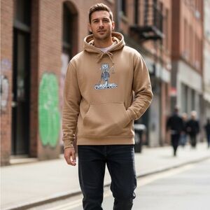 Quiet Life Skeleton Surfer Hoodie Medium Tan/Beige Streetwear 🏄‍♂️